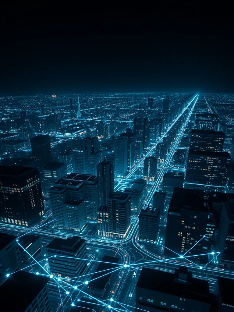Abstract digital representation of a smart city grid, glowin